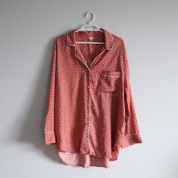 Aerie Women's Sz XXL Pink Buttoned Satin Stars Collared V-Neck Pajama Sleepwear - Picture 1 of 15